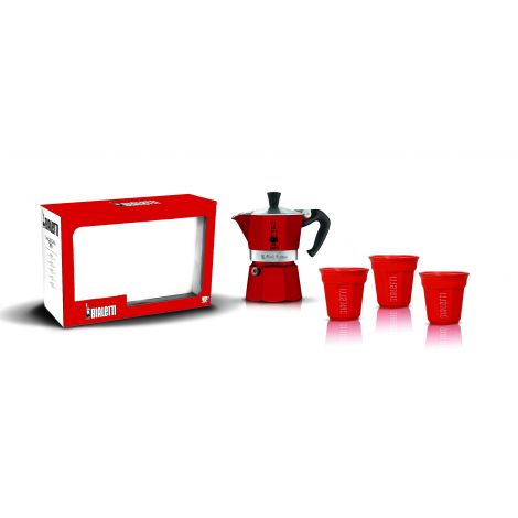 Set cadou Bialetti moka express 3 porții 3 căni, roșu