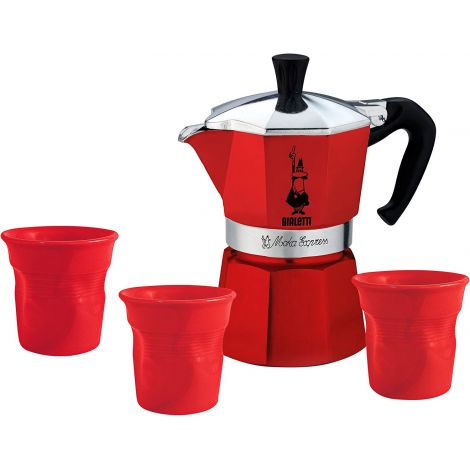 Set cadou Bialetti moka express 3 porții 3 căni, roșu