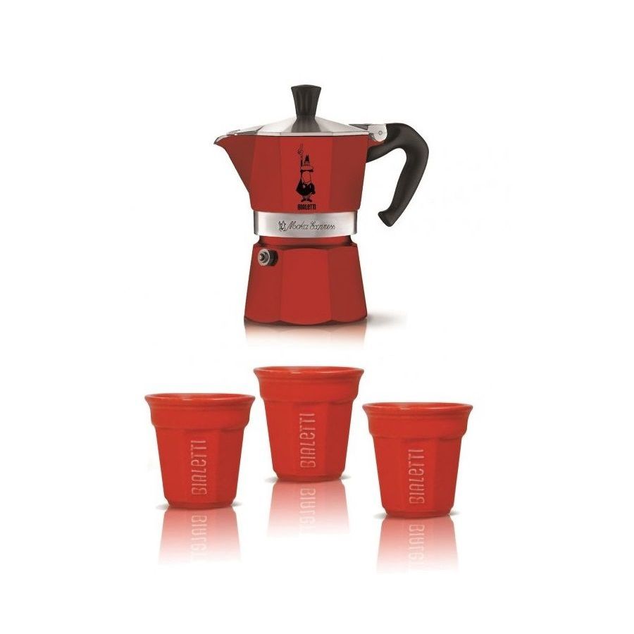Set cadou Bialetti moka express 3 porții 3 căni, roșu