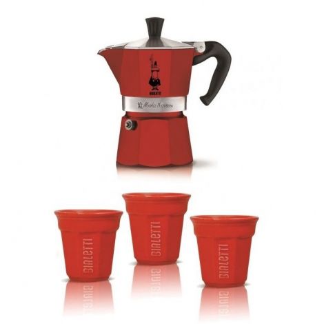 Set cadou Bialetti moka express 3 porții 3 căni, roșu