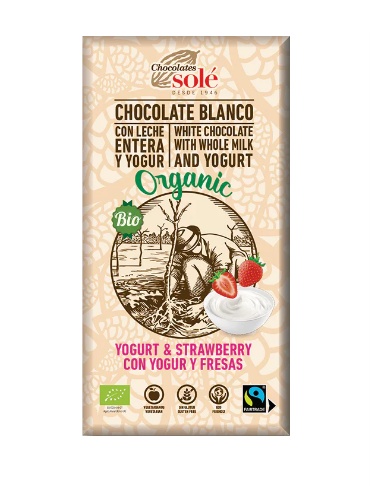 Chocolates Solé - Albă ecologică cu iaurt și căpșuni