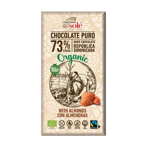 Chocolates Solé - 73% ciocolată neagră organică cu migdale 150g