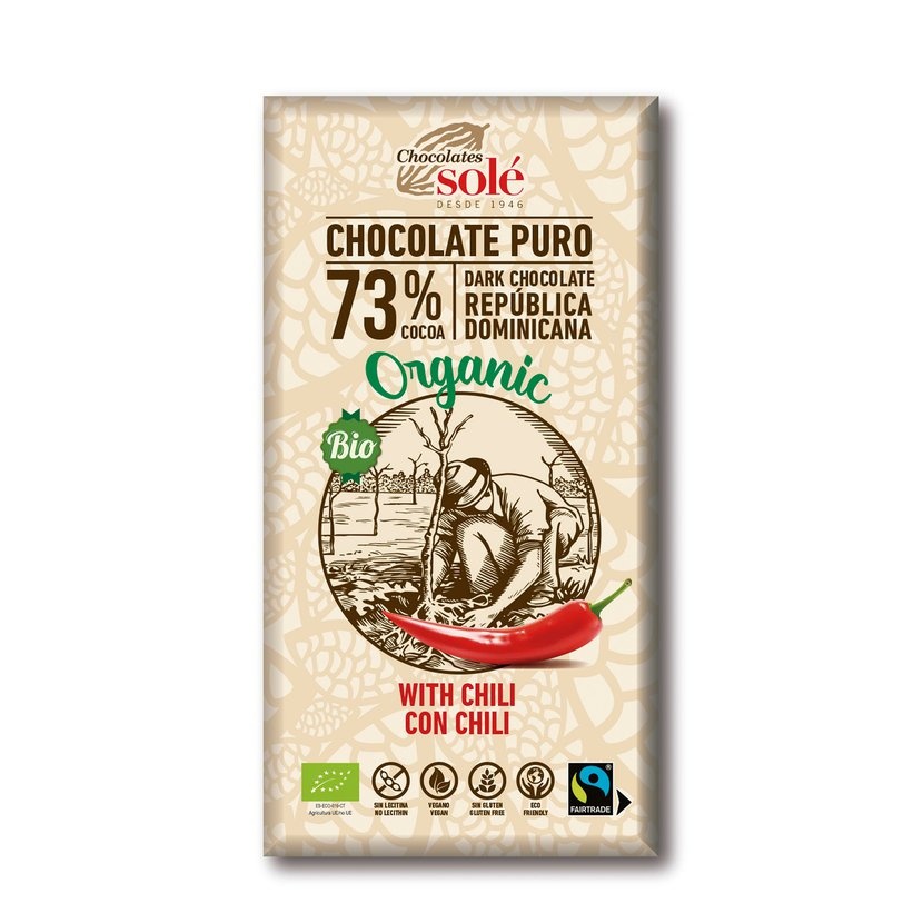 Chocolates Solé - 73% ciocolată organică cu ardei iute
