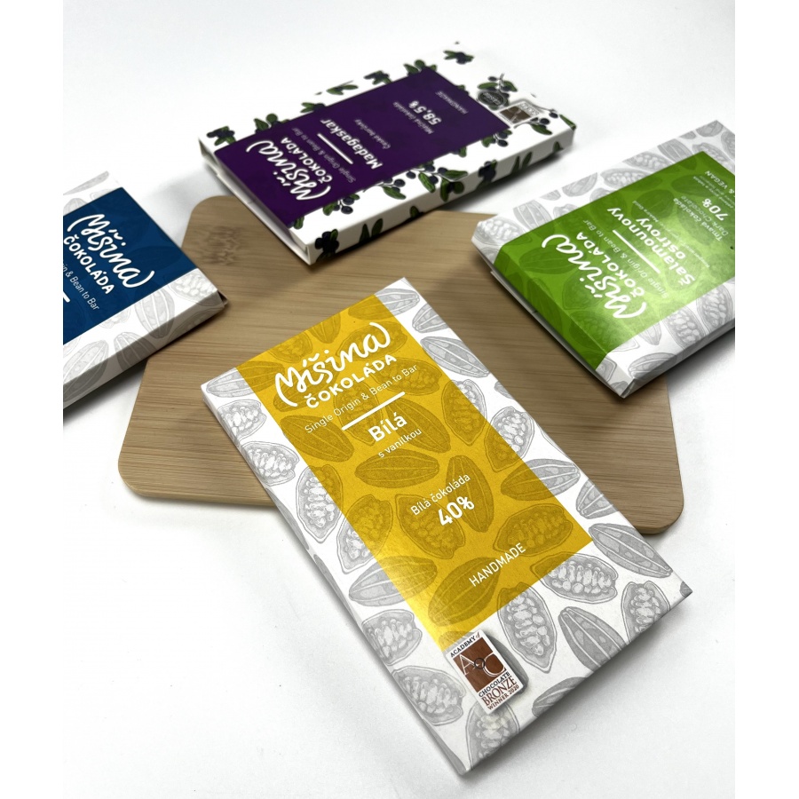 Ciocolată Ciocolată mixtă, ciocolată albă cu vanilie, 40%.