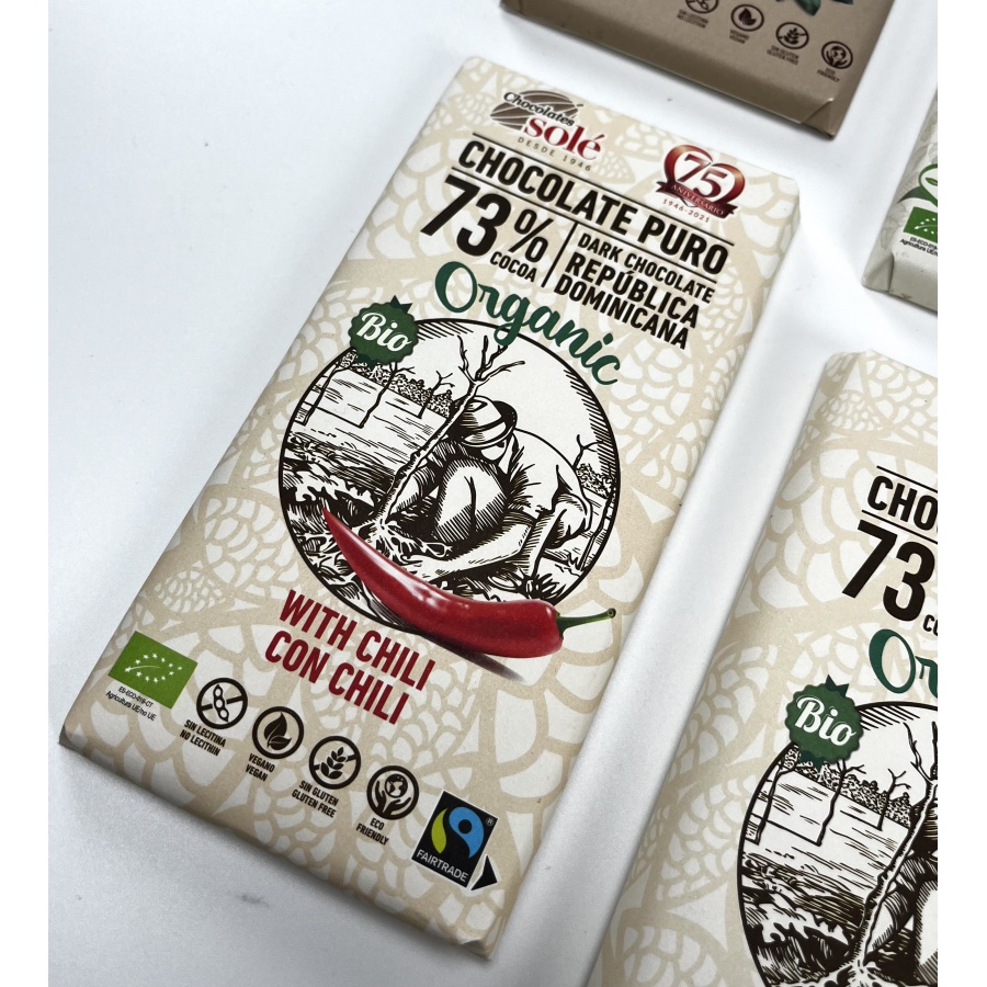 Chocolates Solé  - 73% ciocolată organică cu ardei iute