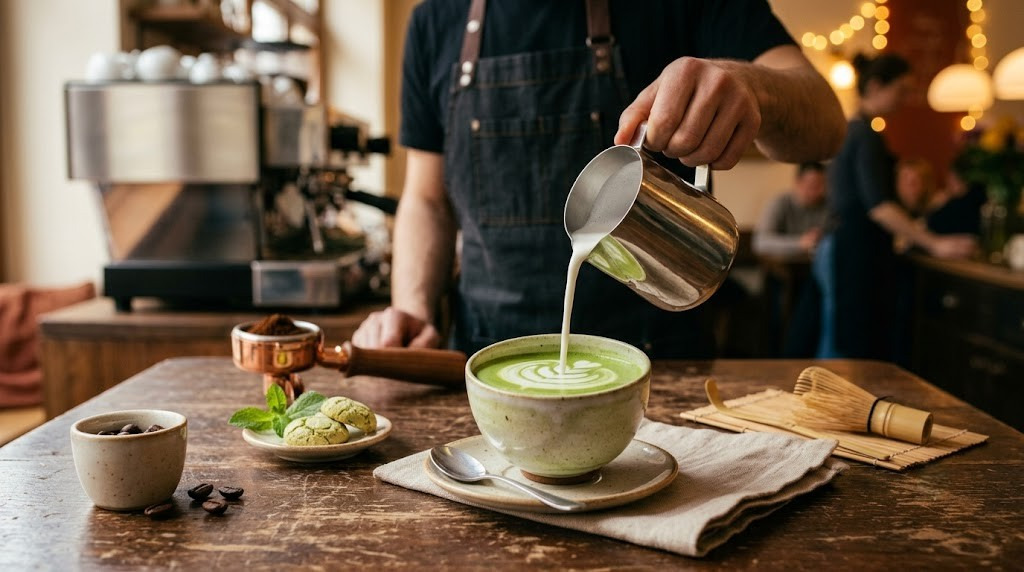 Prepararea unui matcha latte